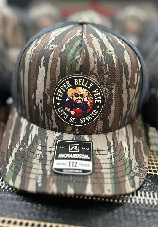 Pepperbellypete Camo/Black Mesh Snap Back Hat.